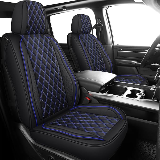 MIROZO Car Seat Covers for Chevy Silverado GMC Sierra,Truck Seat Covers Leather Seat Protector Fits for 2007-2013 and 2019-2026 Chevy Silverado GMC Sierra 1500 2500HD 3500HD (Blue,Full Set)