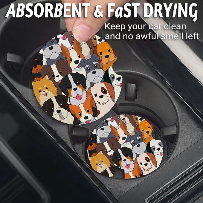 Yonlevres Car Coasters for Cup Holders，2.75" Anti Slip Rubber Mat with A Finger Notch, 2 Pack Car Cup Holder Coasters for Car Interior Accessories for Women Men Dog