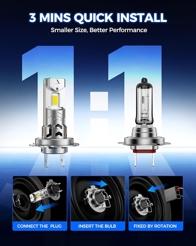 Marsauto - H7 led lights for car - High Performance Halogen Headlight Bulb, High Beam, Low Beam and Fog Replacement Bulb (Contains 2 Bulbs)