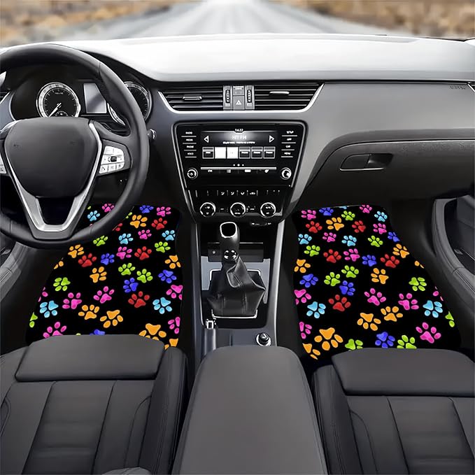 Universal Fit Car Floor Mats Set of 4Pcs, Rainbow Dog Paws Print All-Weather Front Rear Car Carpet Mats, Non-Slip Car Floor Mat Car Accessories for Automotive Trucks SUV Sedans Vans