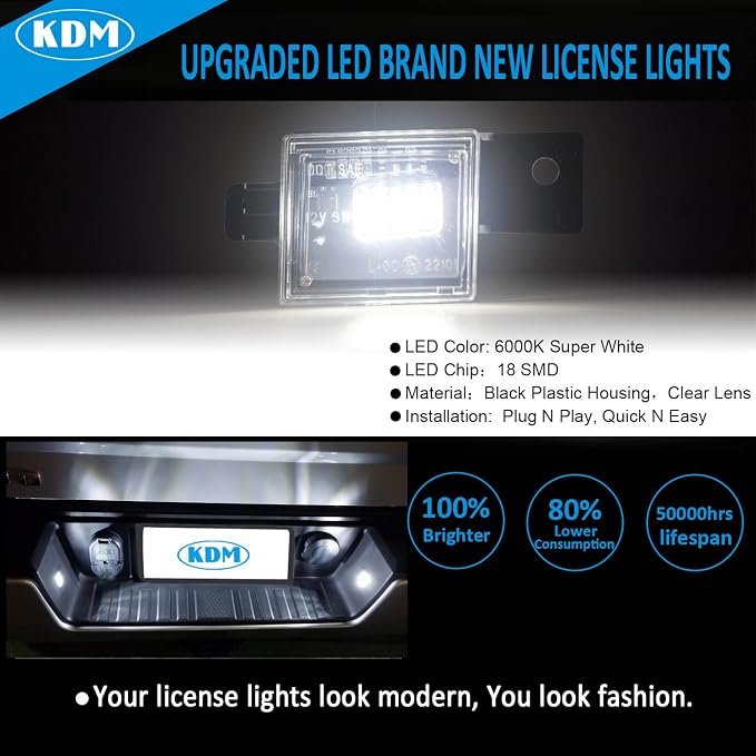 KDM LED License Number Plate Lights fit for 2014-2021 Chevy Silverado GMC Sierra 1500 2500HD 3500HD Colorado Canyon Sierra for Pickup Truck Rear License Plate Tag Lights,6000K Black Housing 2Pcs Pack
