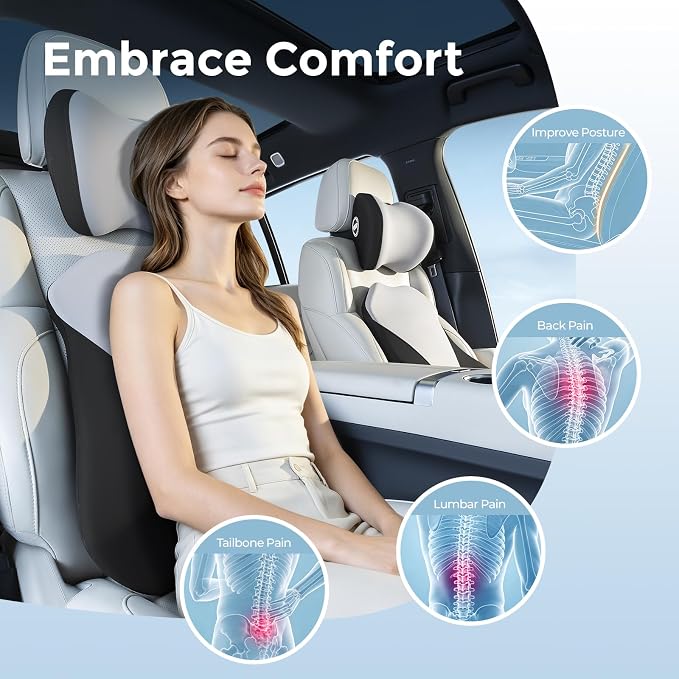 BABUR Lumbar Support Pillow for Car, Back Cushion Support for Driving Seat | Ergonomic 100% Memory Foam, Back Pain Relief, Comfort Lower Back Support for Office Chairs, Car Seat, Wheelchair