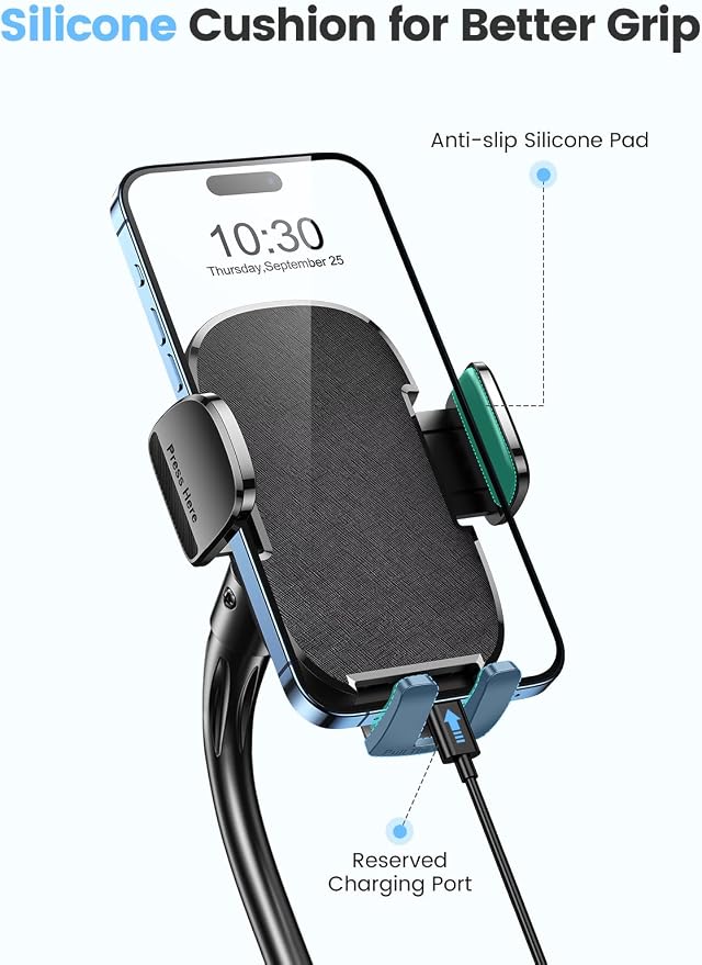Car Phone Holder, Dual 360° Rotate Gooseneck Cup Holder Phone Mount for Car, Flexible Cell Phone Holder Car Compatible with iPhone 16 Pro Max/15/14/13/12/11, S25/S24/S23/S22, 4”-7” Phone