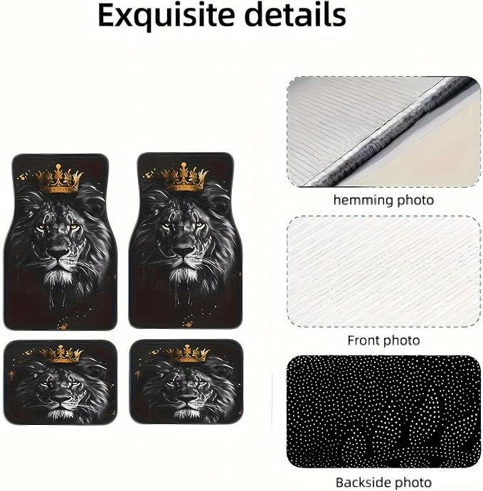 Universal Fit Car Floor Mats Set of 4Pcs, Lion King Pattern All-Weather Front Rear Car Carpet Mats, Non-Slip Car Floor Mat Car Accessories for Automotive Trucks SUV Sedans Vans
