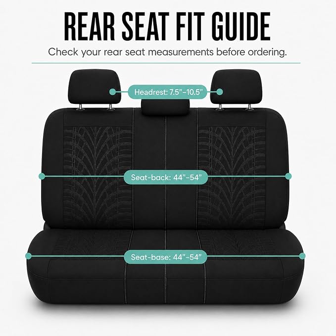 FH Group Rear Set Travel Master Car Seat Covers - Universal Fit, Split Bench Rear Seat, Washable, for SUV, Sedan, Black
