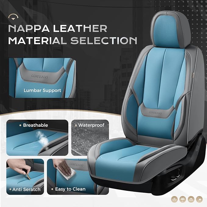 Coverado Car Seat Covers, Seat Covers for Cars, Waterproof Leather Auto Seat Protectors, Leather Car Seat Cushion, Car Interiors Accessories Universal Fit for Most Cars