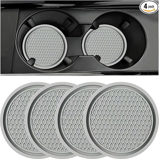ZSDY Car Cup Coaster, 4PCS Universal Auto Non-Slip Cup Holder Embedded in Ornaments Silicone Coaster, Car Interior Accessories Sets, Grey