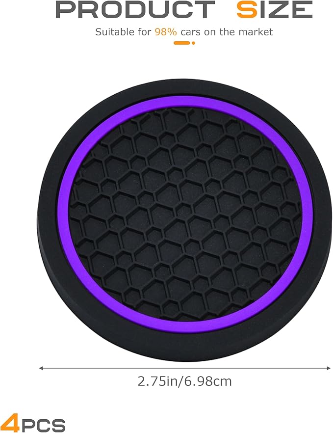 SCUARI 4PCS Car Coasters,Car Cup Coasters,Car Coasters for Cup Holders,Car Accessories Car Cup Holder Coaster,2.75 Inch No-Slip Anti Dust mats Cup Holder Insert Coaster,Fits Vehicles (Black&Purple)