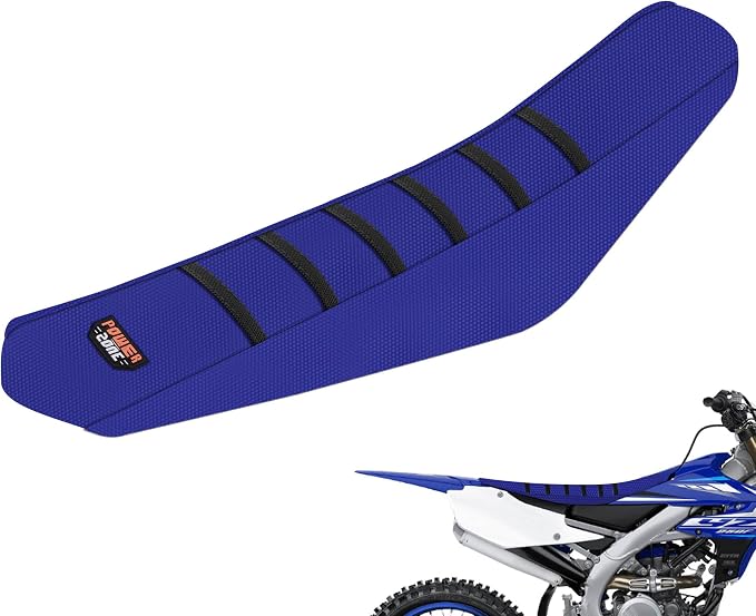Motorcycle Universal Seat Cover Non-Slip Rubber Striped Gripper Soft Sewing for CRF WR WRF RMZ YZF SXF EXC EXC XC SX CR KLX Dirt Pit Bike Motocross Off Road (Blue)