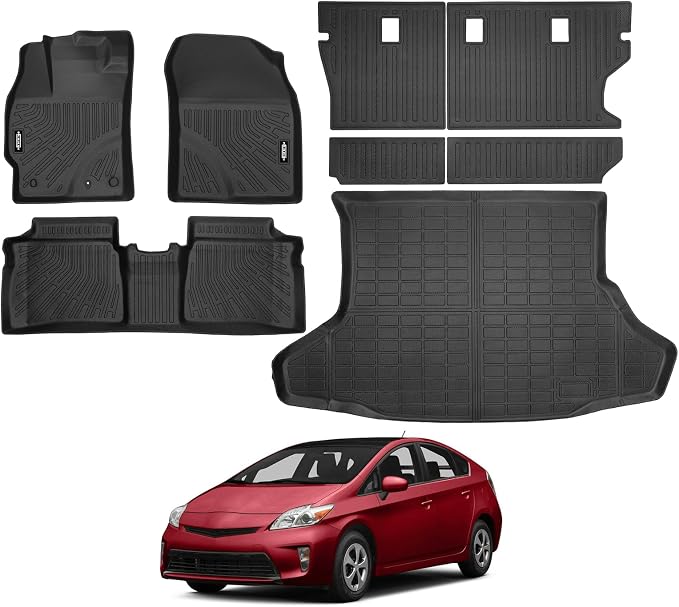 Custom Fit Floor Mats for Toyota Prius 2010-2014 (Not fit V or C) | All Weather TPE Floor Liners with Trunk Mat & Backrest Protectors | Odorless Full Set Interior Accessories