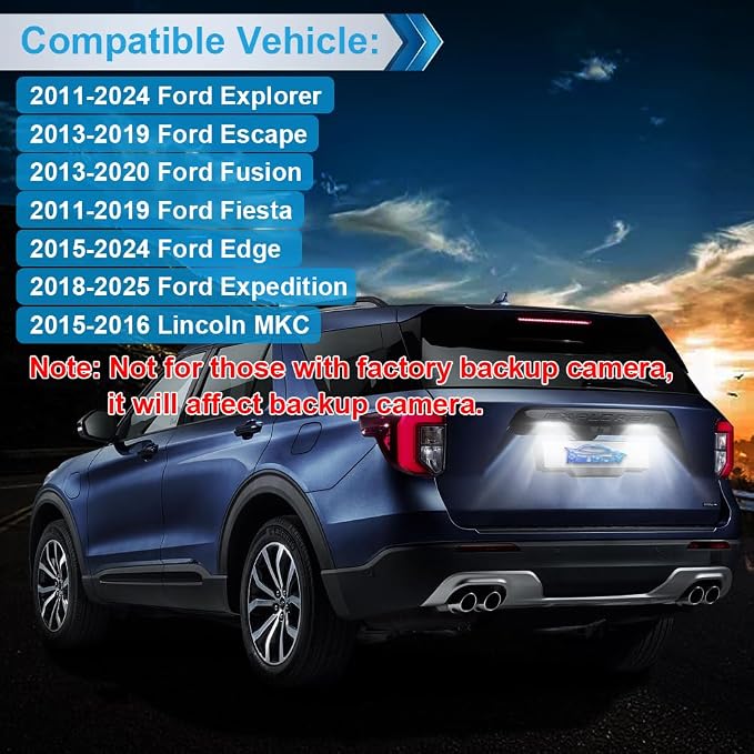 LED License Plate Light Lamp Assembly Compatible with Explorer Escape Fusion Fiesta Edge Expedition Lincoln MKC 6000K White, Pack of 2