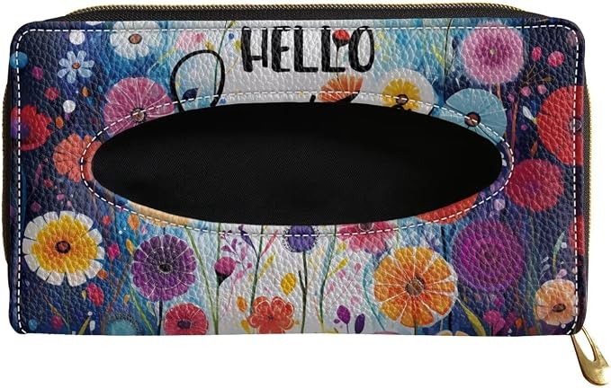Hello Flower PU Leather Tissue Box Holder PU Leather Visor Tissue Holder Car Decoration Hanging Leather Tissue Holder