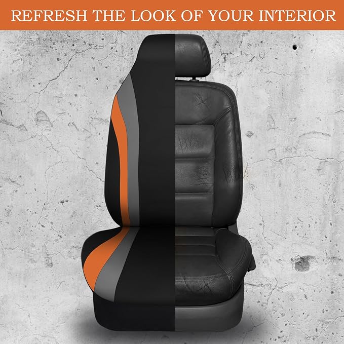 CAR PASS AquaShield Neoprene Waterproof Car Seat Covers Front Seats Only, High Back Bucket Seat Cover,Airbag Compatible,Seat Covers for Women Girl, Universal Fit for Auto Truck Van SUV (Black Orange)