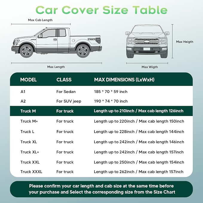 Cartist Hail Protector Car Cover for Truck Waterproof All Weather, Heavy Duty Outdoor Sun Uv Rain Pickup Cover,Universal Fit for Colorado,Tacoma Most Regular Cab, etc. (Length Up to 210 inch) M,420D