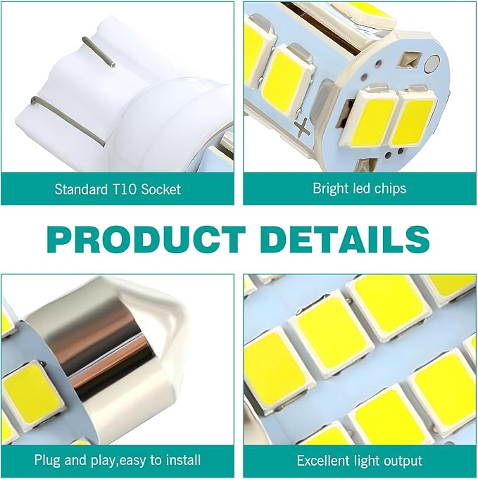 70PCS Dome Light LED Car Interior Bulb Kit Set, 31mm 36mm 41mm T10 Bulbs Interior Replacement Lights, Suitable for Interior Map Dome Trunk Door Courtesy License Plate Light (White)