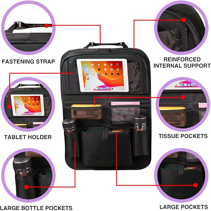 Car BackSeat Organizer, for Kids Car Organizer Kick Mats Kick Mats Back Seat Protector with Touch Screen Tablet Holder, for Kids, Car Travel Accessories, 1 Pack