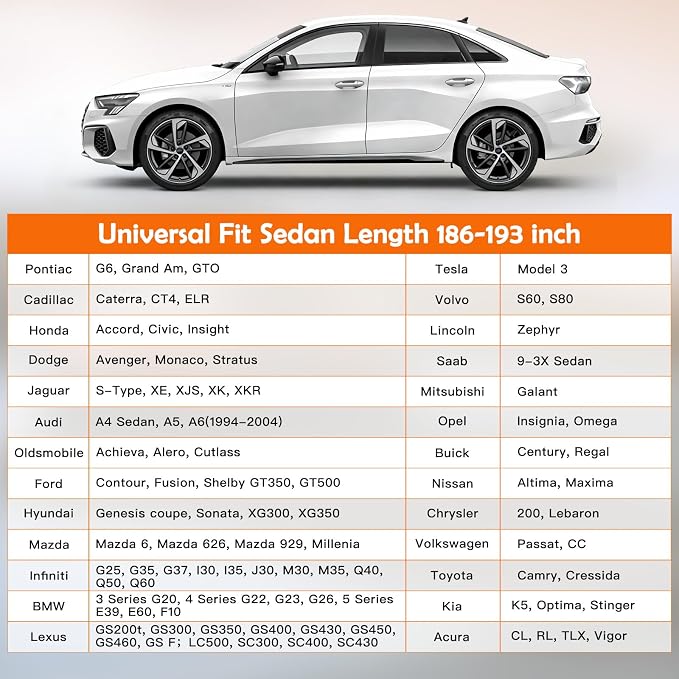Universal Fit Car Cover for Sedan Length 186-193in, Waterproof Automobiles Cover All Weather Compatible with Toyota Camry, Honda Accord, Tesla Model 3, Nissan Altima, Hyundai Sonata