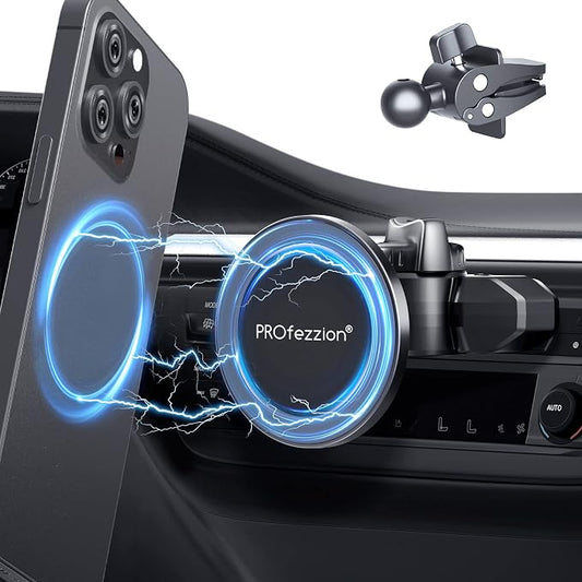 PROfezzion Car CD Slot Magnetic Phone Mount Holder for MagSafe iPhones | Vent Clip Included, No Vibrating, Powerful Magnets Compatible with MagSafe for iPhone 17 16 15 14 13 12 Pro Max & All Phones