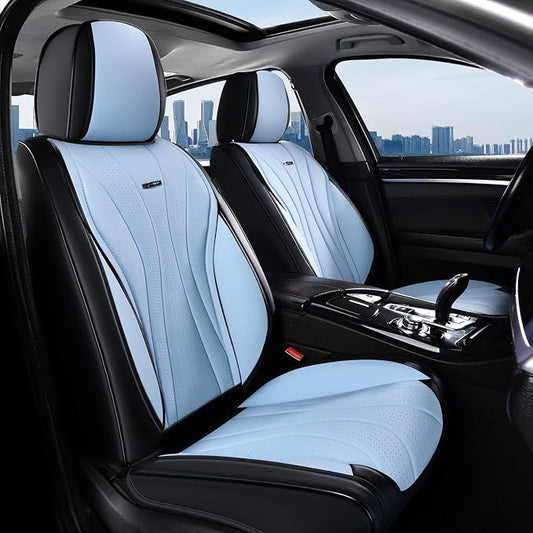 Coverado Front Seat Covers, 2 Pack Waterproof Seat Cover for Cars, Premium Leather Seat Covers, Front Seat Car Seat Protectors, Driver Car Seat Cushions Universal Fit for Most Vehicles (Black&Blue)