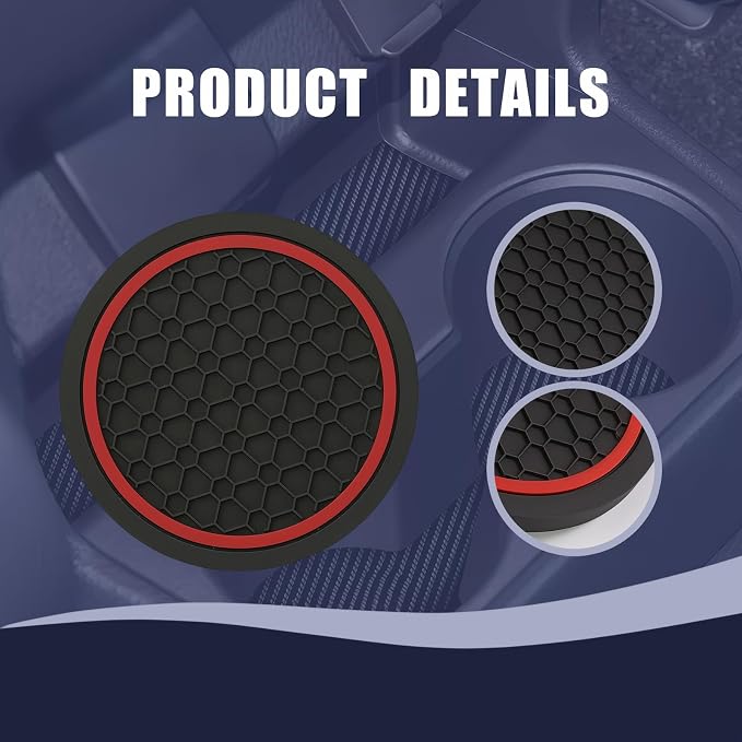 4 PCS Car Cup Holder Coasters, Non-Slip Insert Car Cup Coasters, Waterproof Vehicle Water Bottle Pads Automotive Interior Accessories, Universal for Vehicles, Trucks, SVUs (Black & Red)