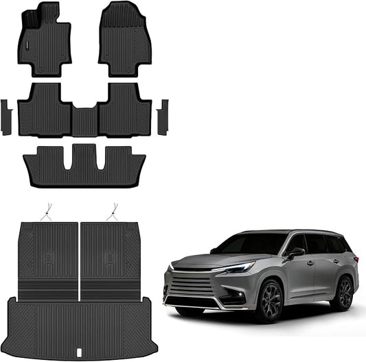 Auxko All Weather Floor Mats Cargo Mat with Backrest Mat Rear Door Sill Protector for Lexus TX350 TX350h TX350h+ 2026 2025 2024 6-Seater TPE Liners All Season Accessories