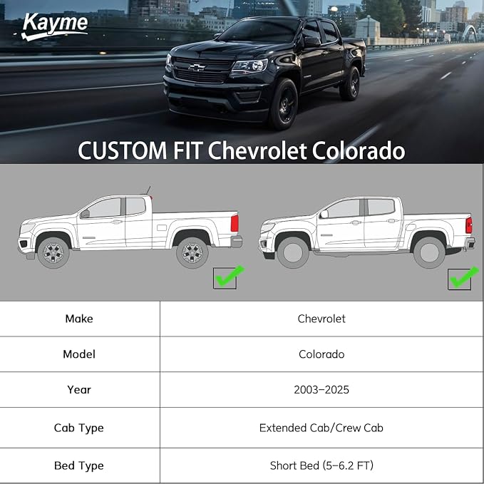 Kayme Heavy Duty Truck Cover Custom Fit Chevrolet Chevy Colorado(2003-2025) Extended Cab/Crew Cab SB Short Bed. Waterproof All Weather for Pickup, Full Exterior Covers Sun Rain UV Protection.