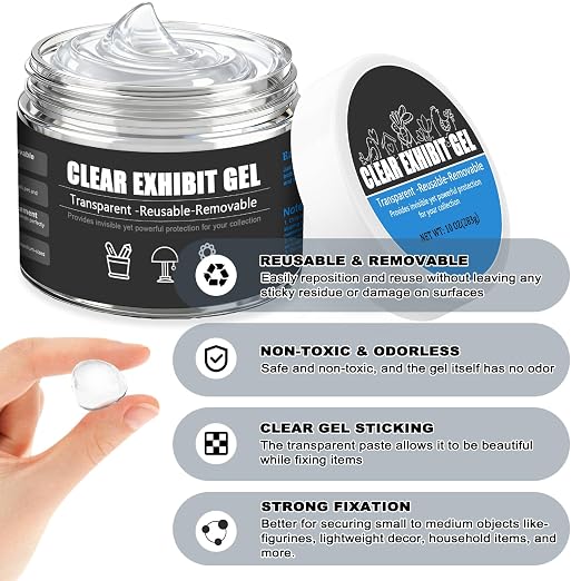 10 Oz Exhibits Gel for Museum, Adhesive Putty Wax for Fixing Collections | Clear, Removable & No Residue, Reusable, Fix Figurines and Decorations to Prevent Vibration, Falling, Small Earthquake Putty
