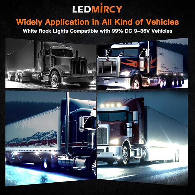 LEDMIRCY R1 Pure White Rock Lights Kit with Switch Wire Harness 12PCS Super Bright LED Rock Lights White for Offroad Trucks ATV UTV SUV High Power Underglow Under Body Light Waterproof Shockproof