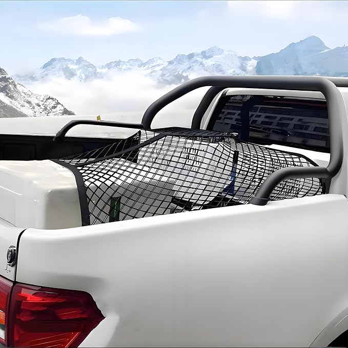 BAILALIBO Cargo Net with Metal Hooks, 48x48 in | Elastic stretchable mesh, adjustable for Pickup/SUV/truck, universal fit, trunk storage, heavy-duty car exterior accessory