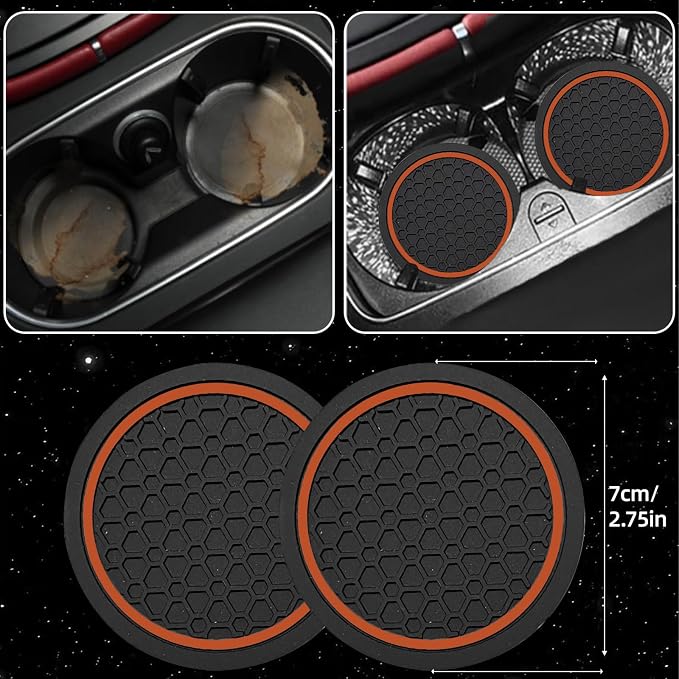 NBTEPEM 6 Pcs Brown Car Accessories Set, Sport Leather Steering Wheel Cover 14.5-15inch Universal, Microfiber Leather Car Center Console Cover, Seat Belt Cushion, Cup Holder Coaster (Black-Brown)
