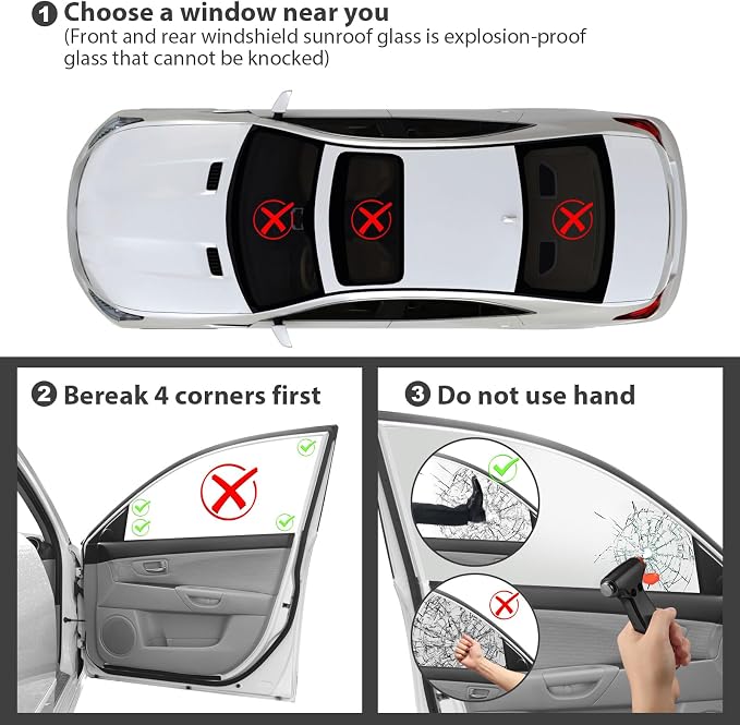 Car Window Breaker Tool, 3-in-1 Emergency Escape Tool with Window Breaker and Seat Belt Cutter, Safety Emergency Car Escape Tool for Car, Matte Black and Electroplating Silver