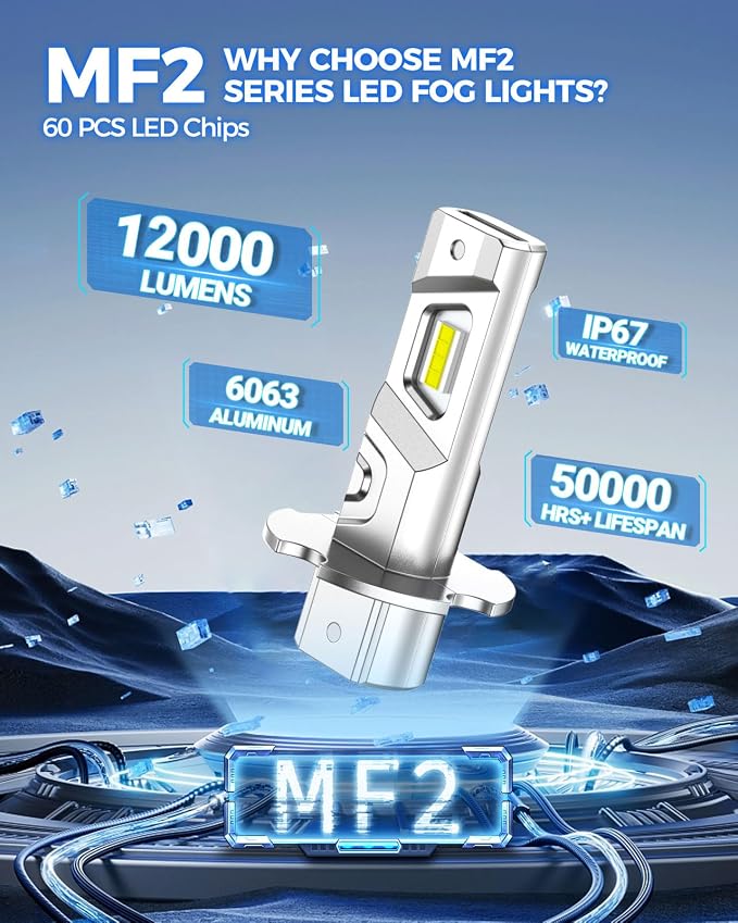 Marsauto H3 Fog Light Bulb, 600% High Bright H3ll H3 Led Fog Lights 12,000LM 6500K White Strong Penetration,1:1 Mini Szie Plug & Play Fog Bulb for Car, Truck, SUV, Pack of 2