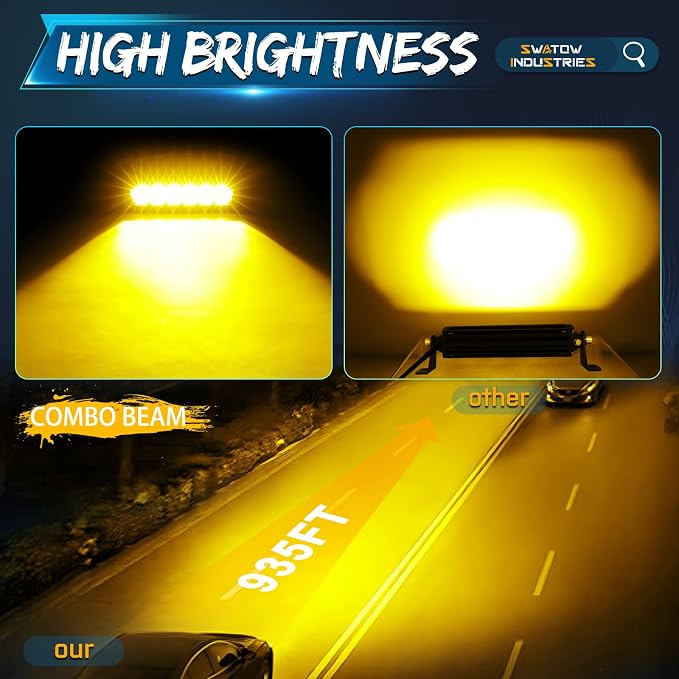 8 Inch Light Bar Amber, SWATOW INDUSTRIES 8" Slim Light Bar Amber Fog Lights Spot Flood Offroad Lights for Heavy Foggy/Rainy Driving for ATV UTV Dirt Bike Motorcycle Truck Pickup
