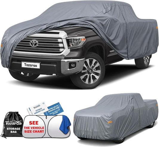 Truck Cover Waterproof All-Weather,Outdoor Full Exterior Pickup Covers(Length 211-228 inch) with Windshield Sun Shade Universal Fit Tacoma, Tundra, F-150, RAM 1500 etc,Size T3 (See SizeChart)