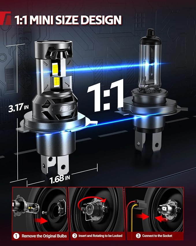 Torchbeam 9003/H4 65000LM LED Bulbs for Vehicle LED Bulbs, 6500K White, Efficient Heat-Managed, Plug & Play, Pack of 2