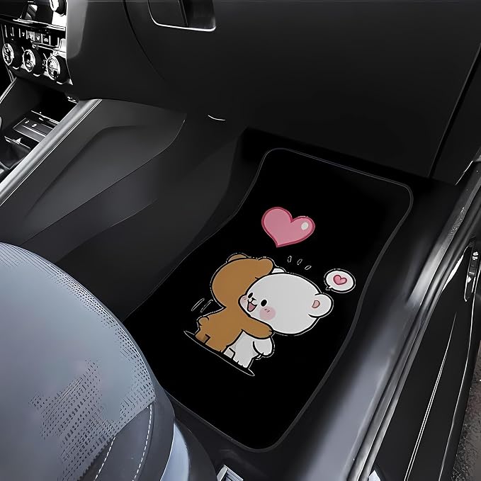 Universal Fit Car Floor Mats Set of 4Pcs, Cute Panda Couple All-Weather Front Rear Car Carpet Mats, Non-Slip Car Floor Mat Car Accessories for Automotive Trucks SUV Sedans Vans