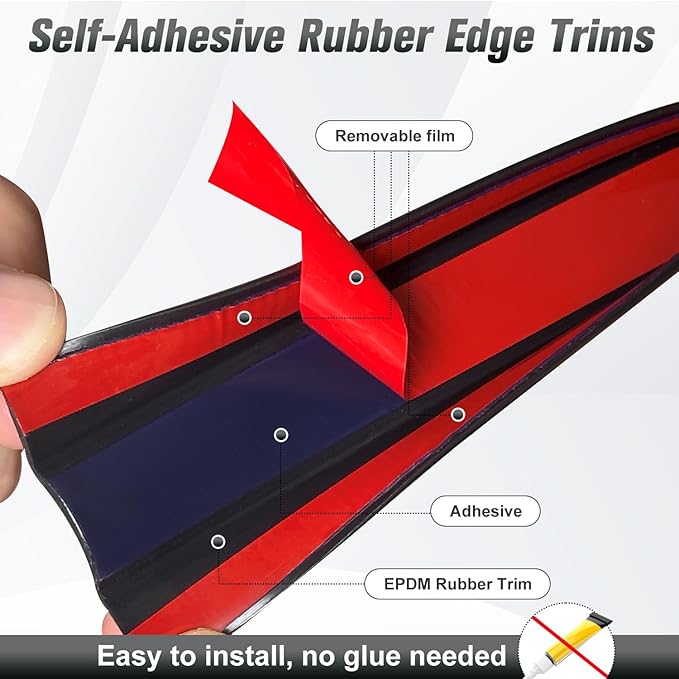 Rubber Edge Trim, 1-3/8 inch (35mm) Wide U Channel Edge Trim, Big Size U Shaped Trim, Self Adhesive Edge Banding for Plywood, Woods,Interior Doors, Countertop, Length 20Ft, Black