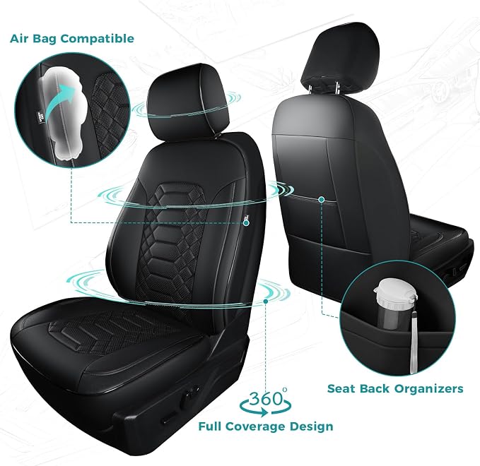 Seat Covers for Ford F150 2015-2026 SuperCrew & Ford F250 F350 F450 Super Duty 2017-2026 Crew Cab, Faux Leather Waterproof Pickup Truck Seat Covers (5 Seats) Interior Accessories