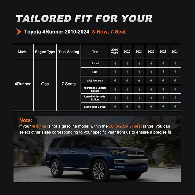 AOMSAZTO Custom Fit Seat Covers for Toyota 4runner 7Seats | 2011 2012 2013 2014 2015 2016 2017 2018 2019 2020 2021 2022 2023 2024 Seats Cover Full Set for 4Runner 7 Seaters Black&Gray