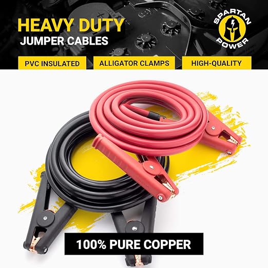 10 Foot 4 AWG Gauge Heavy Duty Jumper Cables Booster Set by Spartan Power - 4 AWG, 10 Foot Made in the USA
