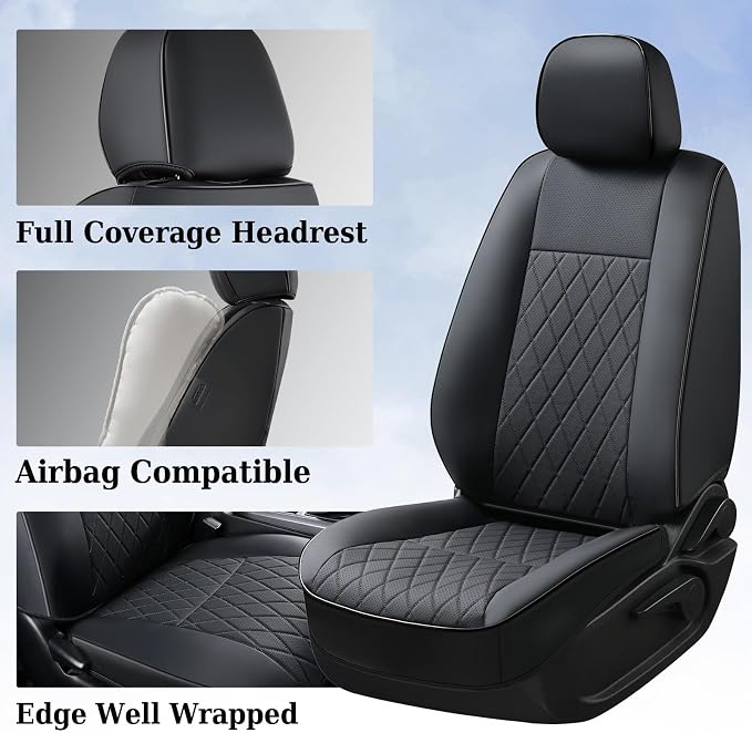 Coverado Tacoma Seat Covers Full Set, Faux Leather Car Seat Covers Custom Fit for 2005-2023 Toyota Tacoma Double & Crew Cab SR SR5 Limited TRD Sport/Pro/Off Road Toyota Tacoma Accessories (Black)