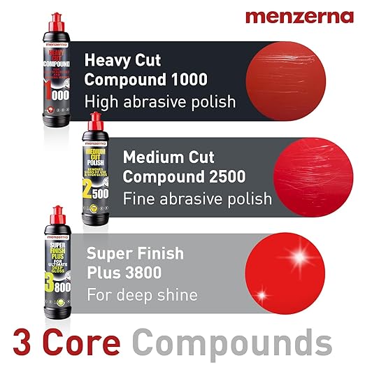 Menzerna Polishing Set 8oz – HCC1000, MCC2500 & SFP3800 | 3-Step System incl. 3 Matching 6-inch Pads for Scratch Removal, Swirl Elimination & Mirror-Like Finish