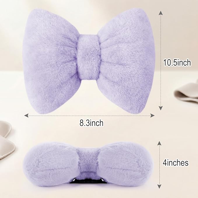 Macarrie 2 Pcs Purple Car Neck Pillow Imitation Rabbit Fur Bow Pillow | Soft Comfortable Seat Headrest Support, Cute Bow Car Accessories, Driving Travel Driver Chair Girl Interior Decor, Solid