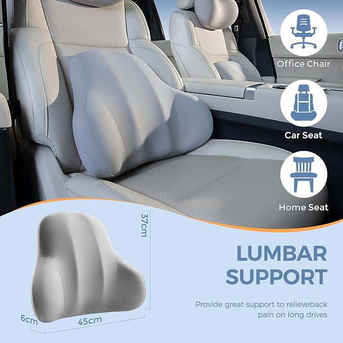 BABUR Ergonomic Memory Foam Lumbar Support Pillow for Car, Back Pain Relief | Ergonomic 100% Memory Foam, Back Pain Relief, Comfort Lower Back Support for Office Chairs, Car Seat, Wheelchair