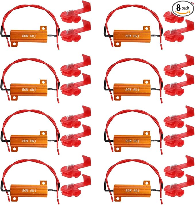8-Pack 50W 6Ohm LED Load Resistors, Automotive Replacement Resistors for Flickering LED Turn Signal Light & LED License Plate Lights & DRL
