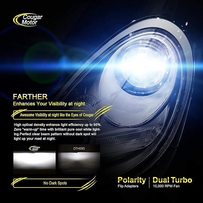 Cougar Motor 9007 Bulb, 9007/HB5 300% Brighter 6000K White K16 Series Adjustable Beam CANbus Ready Error Free Plug and Play 9007 Fog Bulbs for ATVs/UTVs, Pack of 2