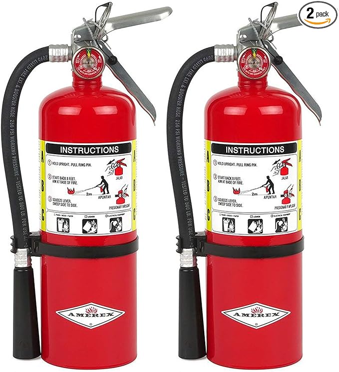 Amerex B500, 5 lb ABC Dry Chemical Fire Extinguisher – Class A, B & C Rated with 12–18 Ft Range and 14 Second Discharge Time, 2-Pack | 10b:c, 14 Sec Discharge, 12-18 Ft Range, Includes Two Extinguishers
