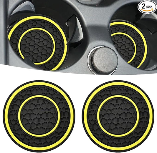 Car Cup Coaster Universal Automotive Waterproof Non-Slip Cup Holders Sift-Proof Spill Holder Car Interior Accessories 2 Pack Black & Yellow