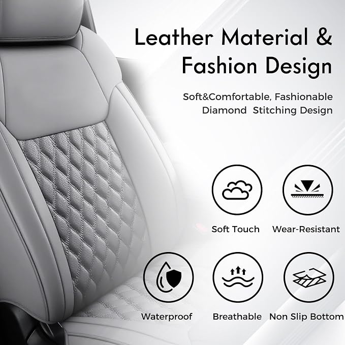 Huidasource Front Car Seat Covers Fit for Toyota Tacoma 2005-2015 All Cab Base Prerunner SR5 Limited TRD Sport Front Row, Full-Cover Waterproof Leather Truck Seat Cushion Covers, Gray