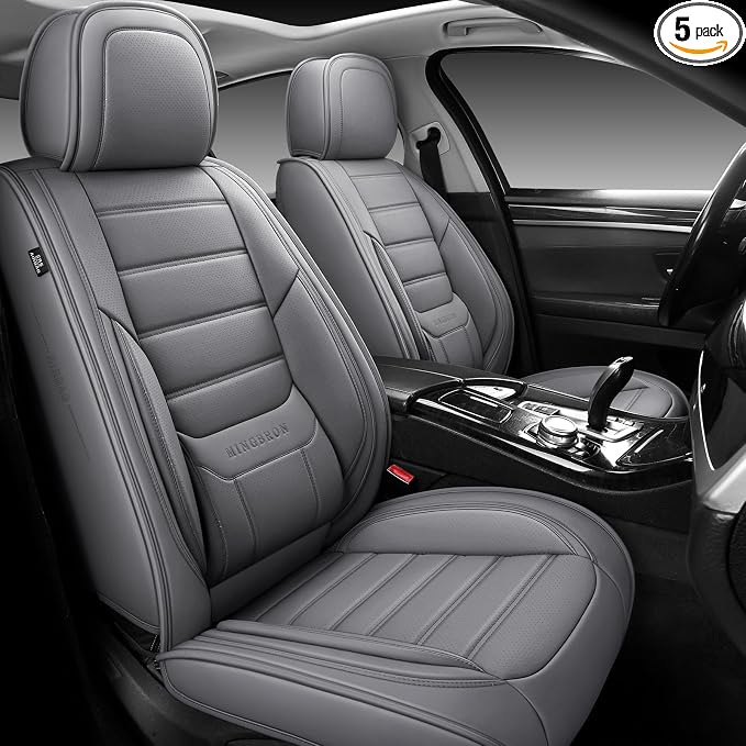 MINGBRON Front Car Seat Covers, Leather Car Seat Covers, Fit for Most Cars SUV and Most Sedan Grey